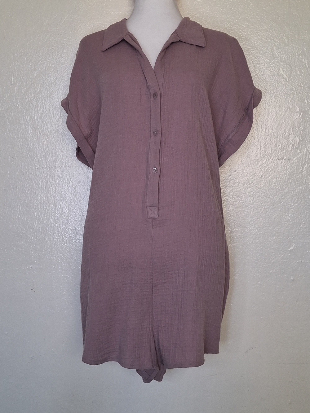Shade & Shore Dusty Mauve Collared Romper